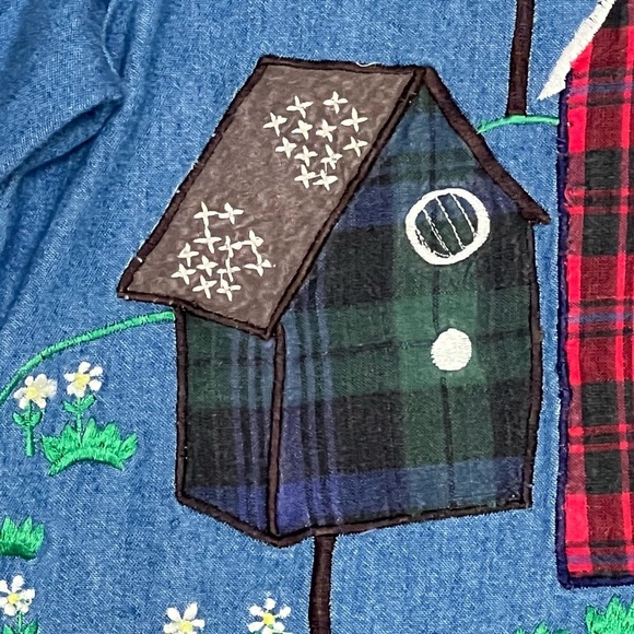 VTG 80s Country Wear Denim Patchwork Butterfly Shirt Size 8 S or M Bird Watcher - Picture 6 of 12